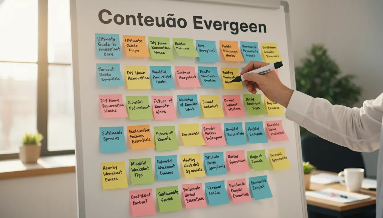 Quadro de planejamento com tópicos de blog em destaque.