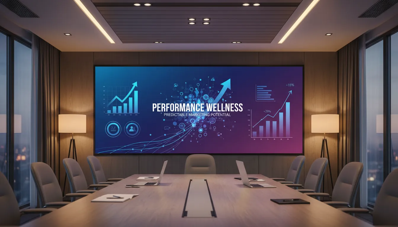 Gráficos de crescimento e dados em uma sala de conferência.