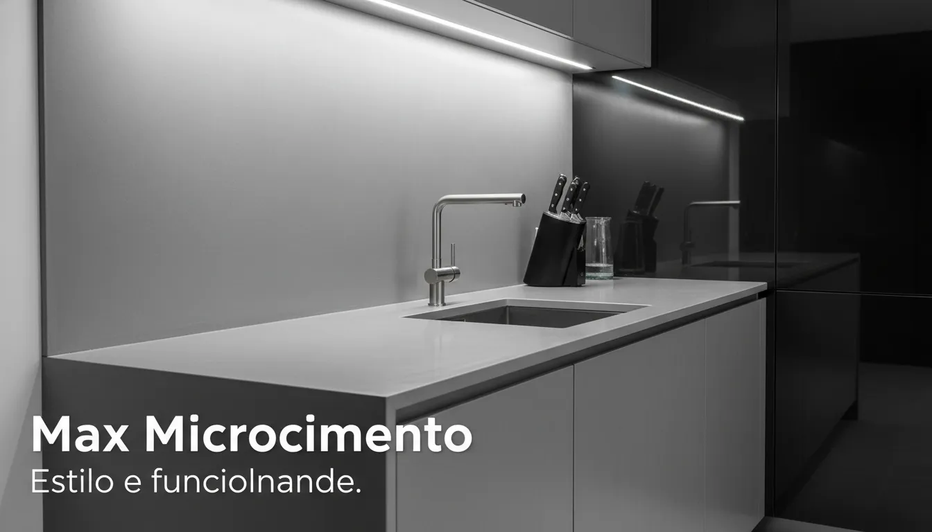 Cozinha estilosa com bancadas de microcimento, alta funcionalidade.