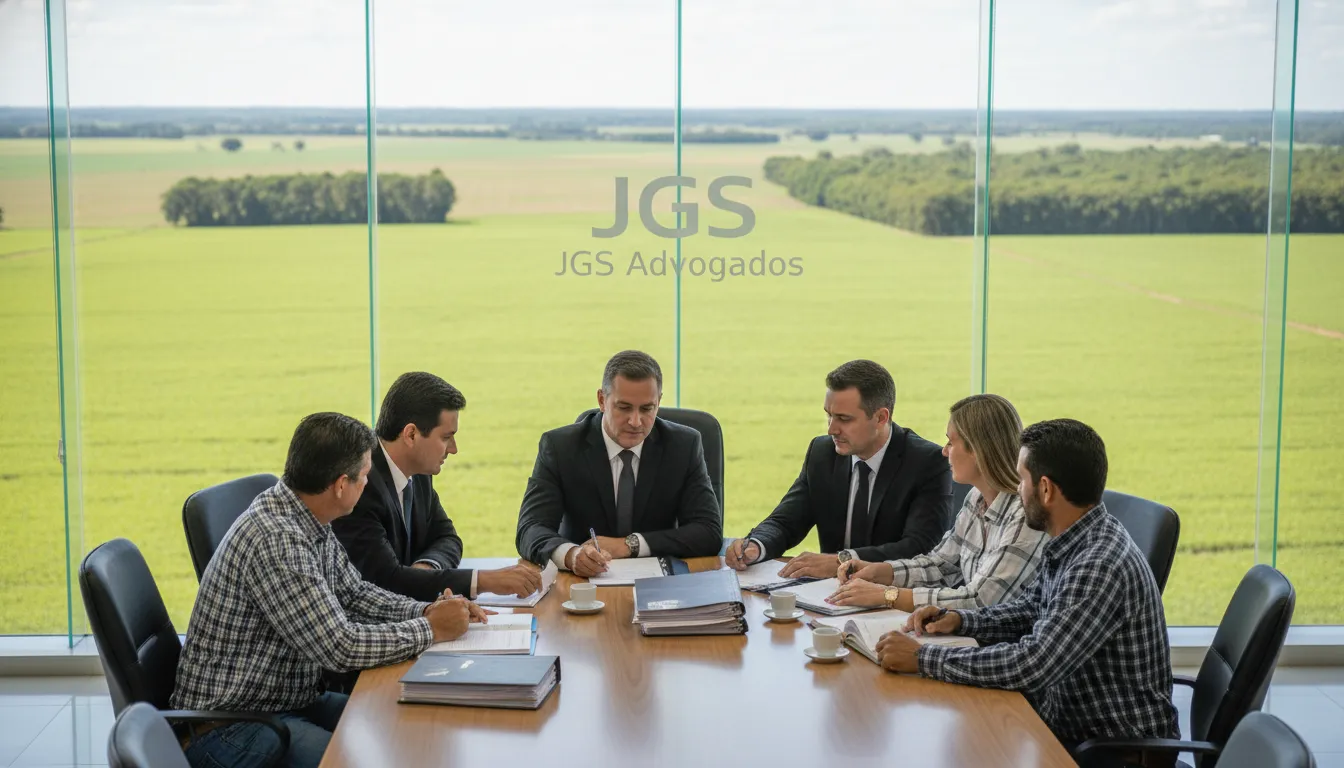 Reunião entre produtores rurais da aprosoja mt e advogados da JGS, discutindo soluções jurídicas personalizadas em um ambiente de confiança e transparência.