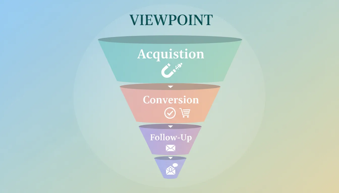 Estratégia de funil demonstrando aquisição, conversão e follow-up para negócios wellness, com foco em opt in o que é para otimizar resultados.