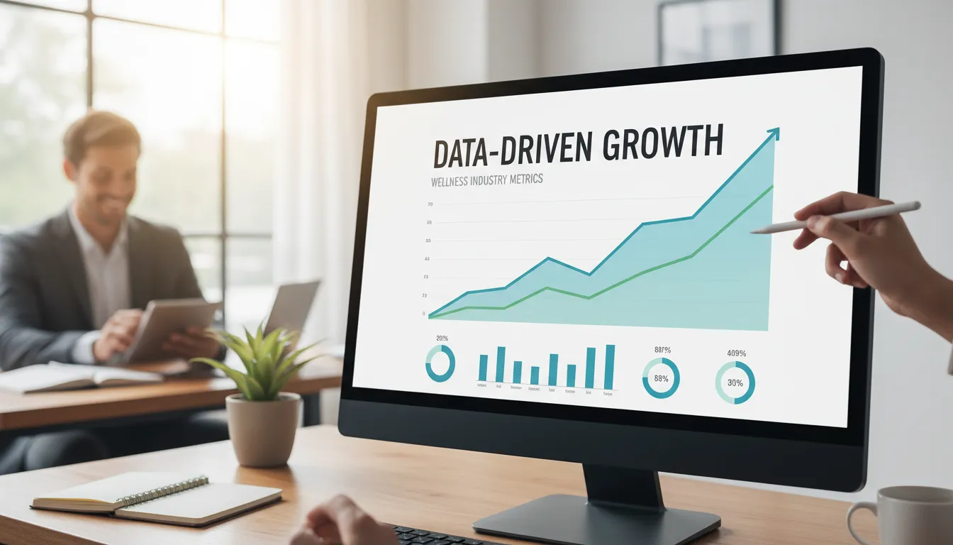 Gráfico de crescimento de marketing digital em tela de computador, simbolizando sucesso.
