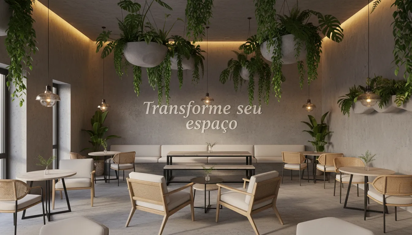 Café moderno com revestimentos de microcimento, ambiente acolhedor.