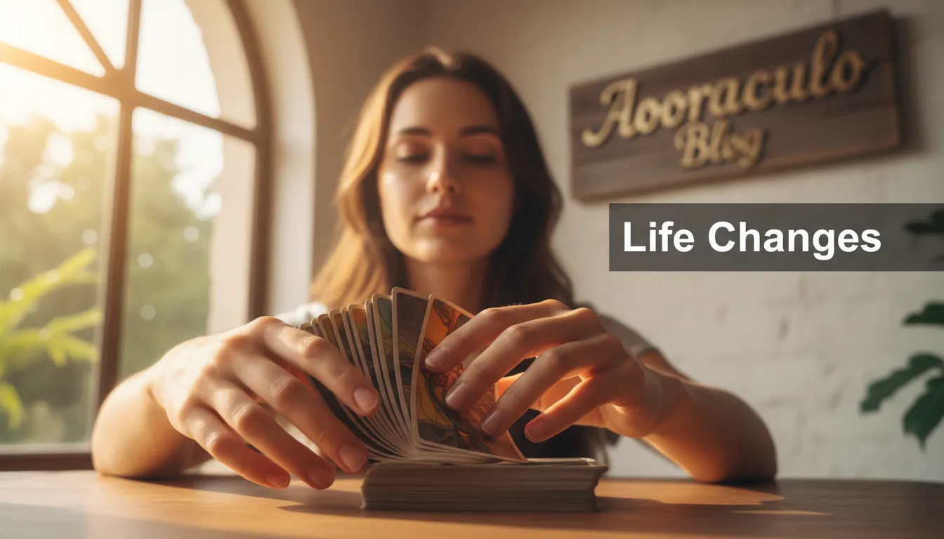Mãos femininas embaralhando cartas de tarot com o Aooraculo Blog, simbolizando o poder do tarot para revolucionar a vida pessoal através de mudanças.