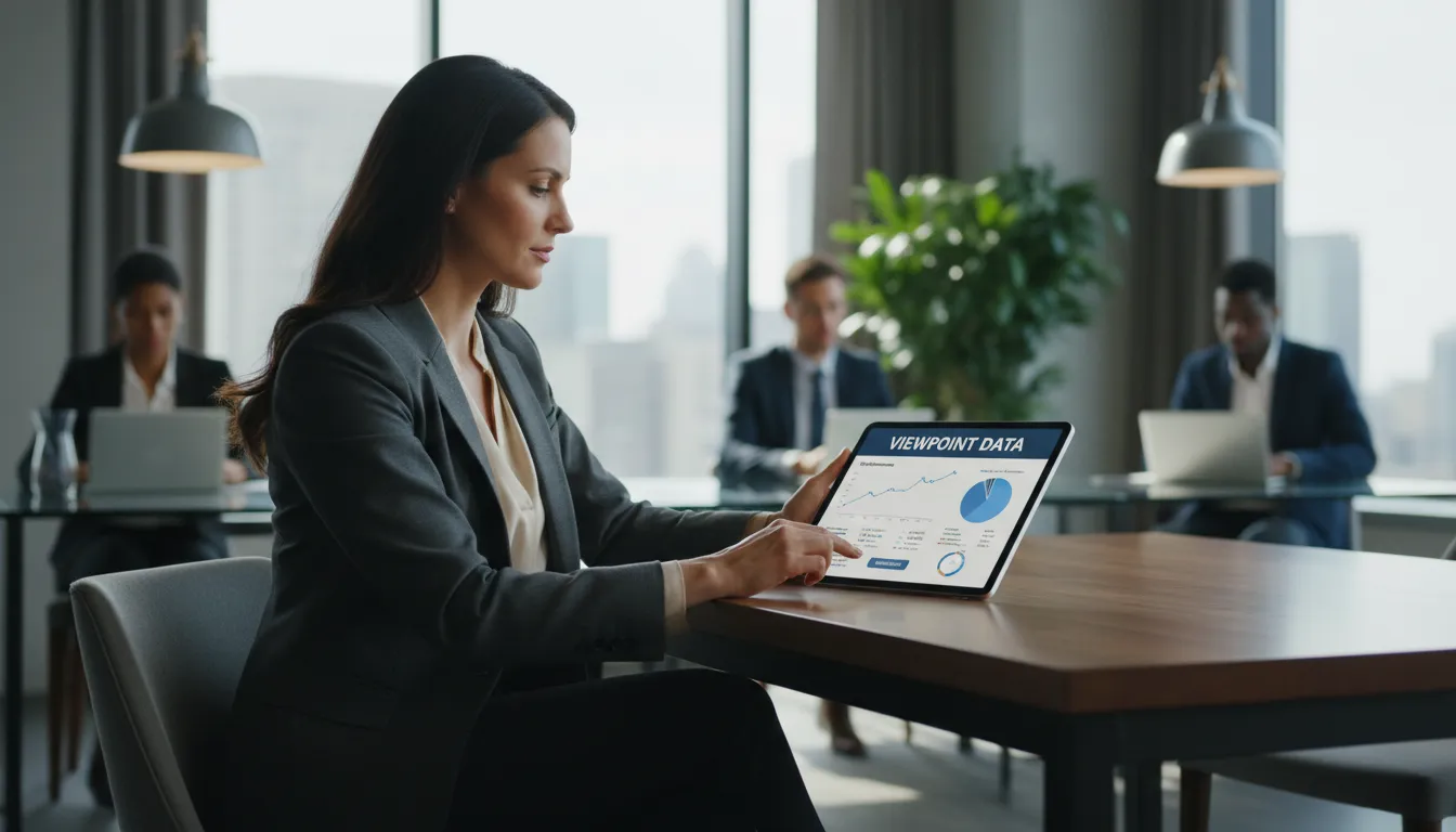 Empreendedor analisando dados de performance de marketing em tablet, em espaço de coworking, com foco em mensagem automática whatsapp business.