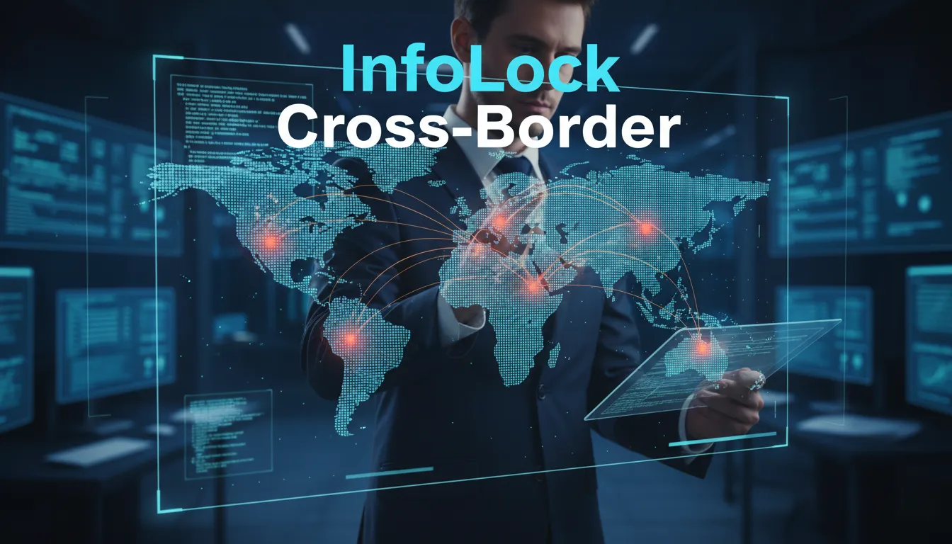 Especialista em segurança analisando um mapa de rede global, simbolizando a proteção de dados em cross border workforce frameworks com a expertise da InfoLock.