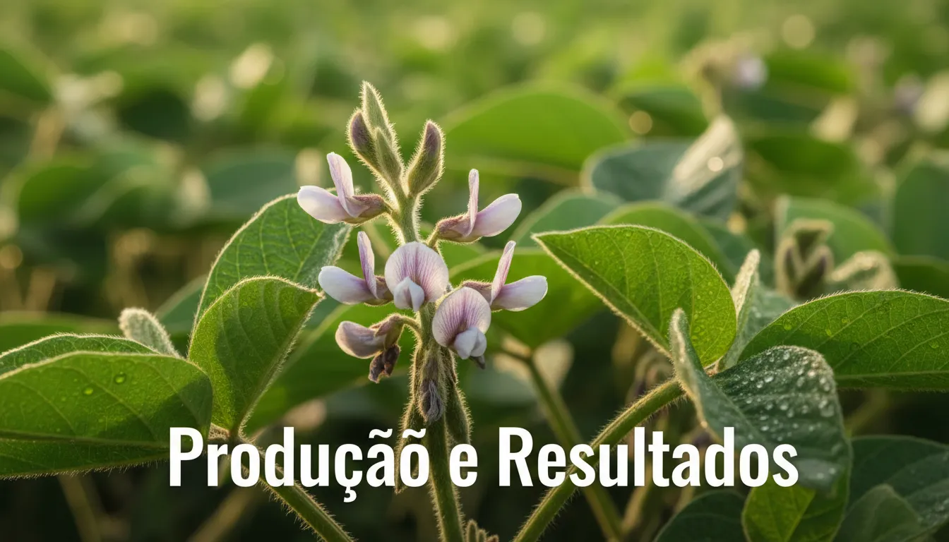 Flores de soja em close, destacando a importância do florescimento para a colheita.