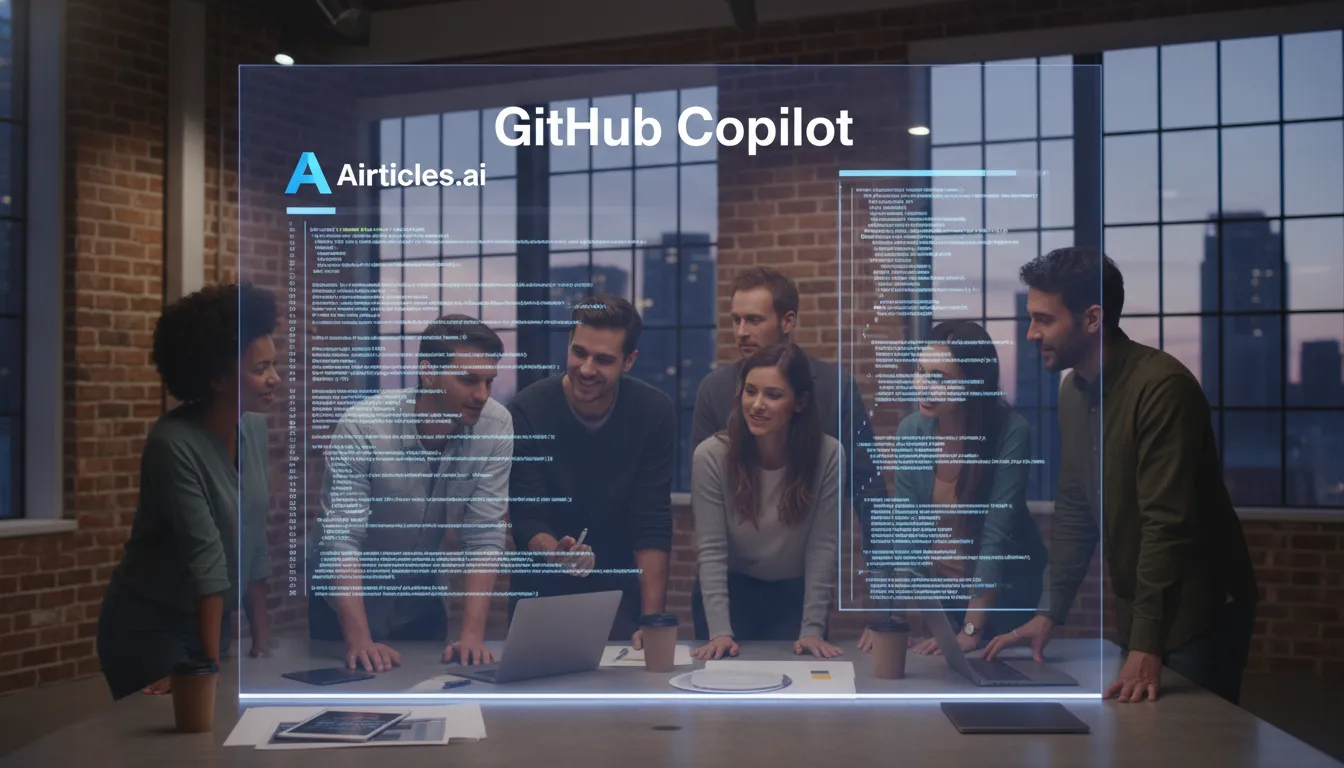 Uma equipe de desenvolvedores usando o GitHub Copilot: o impulsionador da colaboração e eficiência no desenvolvimento de software com Airticles.ai.