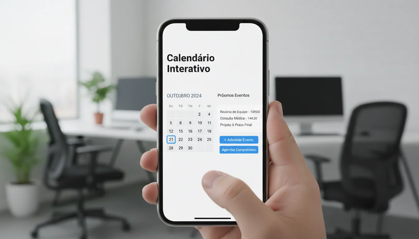 Calendário interativo em dispositivo móvel, mostrando funcionalidade prática.