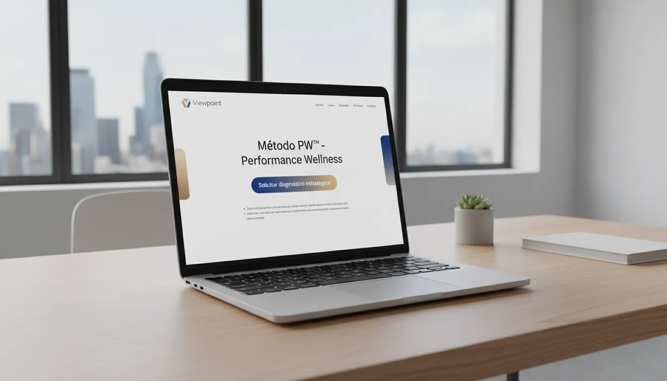 Landing page do Método PW™ da Viewpoint em um laptop, destacando a importância da gestao de leads qualificados e conversão para negócios wellness.