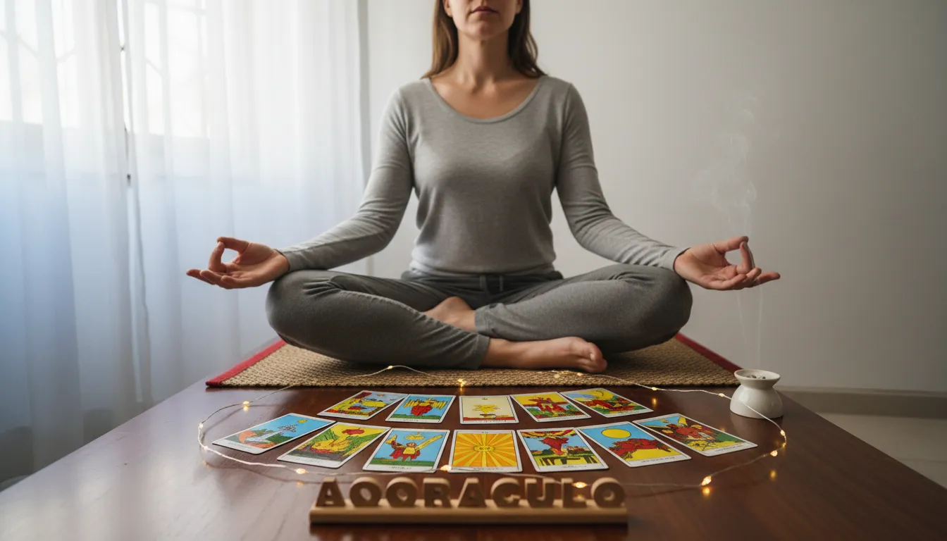 5 Dicas de Como o Tarot pode revolucionar sua vida pessoal, Descubra! Pessoa meditando com cartas de tarot, em busca de autoconhecimento e clareza para revolucionar vida pessoal. Aooraculo oferece insights valiosos.