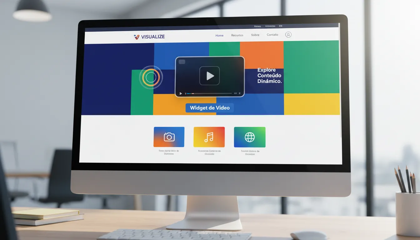 Mockup de site com widget de vídeo, atraindo atenção visual.